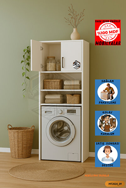 Mobilyanı Tasarla Tamamı Mdf Hisar Çamaşır Makinesi Dolabı Kapaklı/açık Raflı