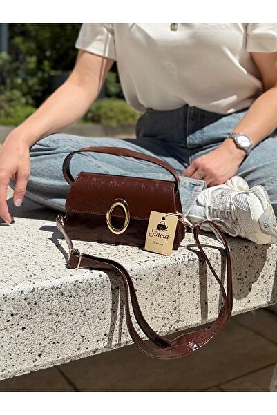SİNİSA BAG Women's Gold Buckle Accessory Detailed Leather Hand and Shoulder Bag