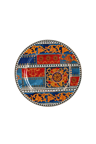 Lucky Art Clarissa Bone China Porcelain Blue Red Baroque Patterned Set of 4 Dessert Plates 20 cm