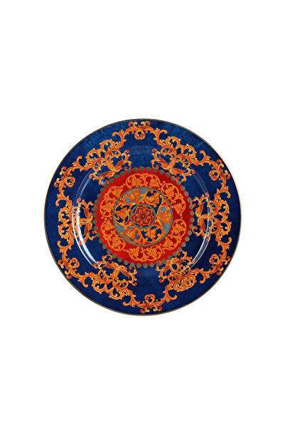 Lucky Art Clarissa Bone China Porcelain Blue Red Baroque Patterned Set of 4 Dessert Plates 20 cm