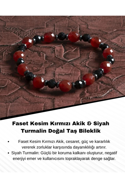 Saff Doğal Taş سوار من الأحجار الكريمة الطبيعية من العقيق الأحمر والتورمالين الأسود المعتمد - حجر ساف الطبيعي