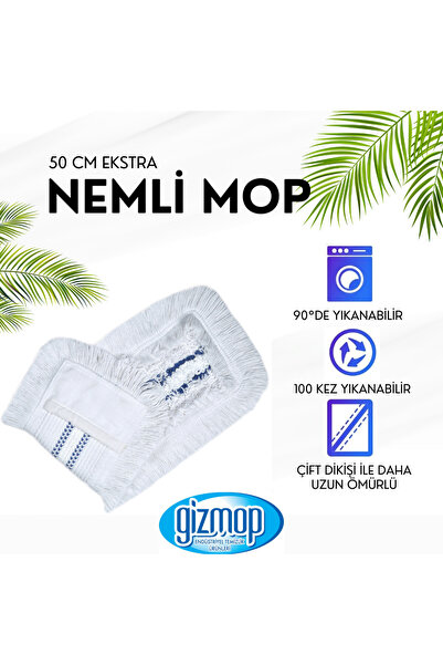 Gizmop 50 Cm Nemli Mop Zemin Paspası %100 Pamuk Beyaz Yedek Özel Haneler Için...