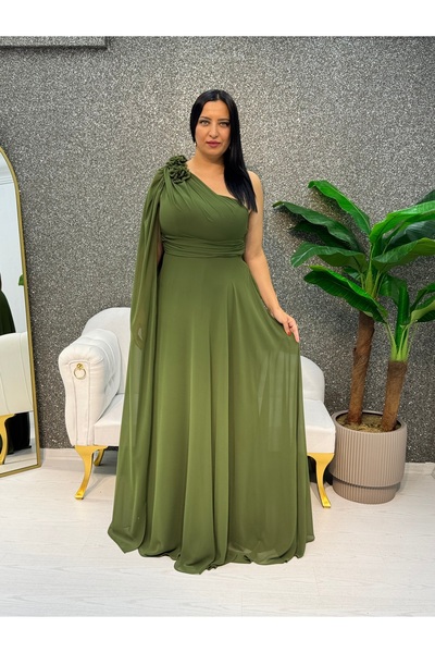 E&A Eren Abiye BUYUK BEDEN TEK OMUZ SIFON ELBISE