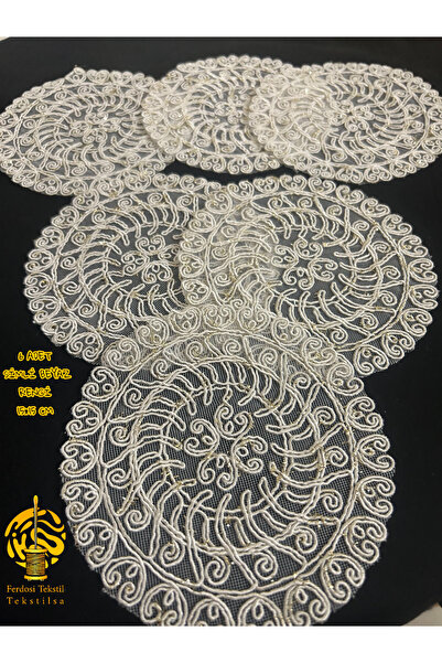 Tekstilsa Flora model Dekoratif Güpür Dantel 6'lı Kahve Kokteyl Sunum Peçetes...