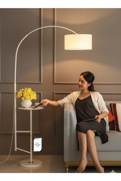 Taimi Pack of 2 Pure Natural Marble Floor Lamp with Shelf White