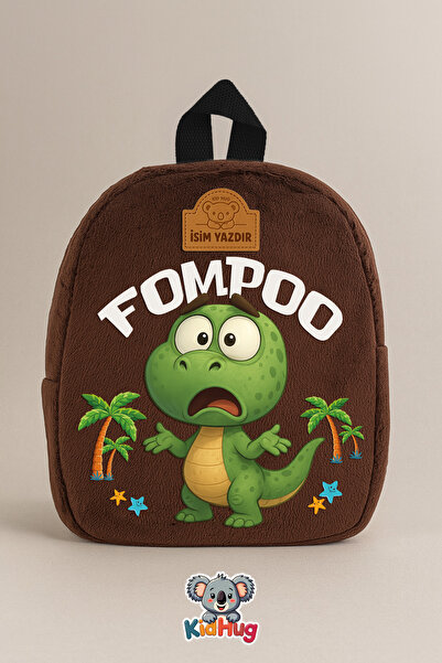 KidHug [ İSİM YAZDIR ] Dinazorlu İsimli Çocuk Sırt Çantası Fompoo Çantası 1-8 Yaş 6 Farklı Renk