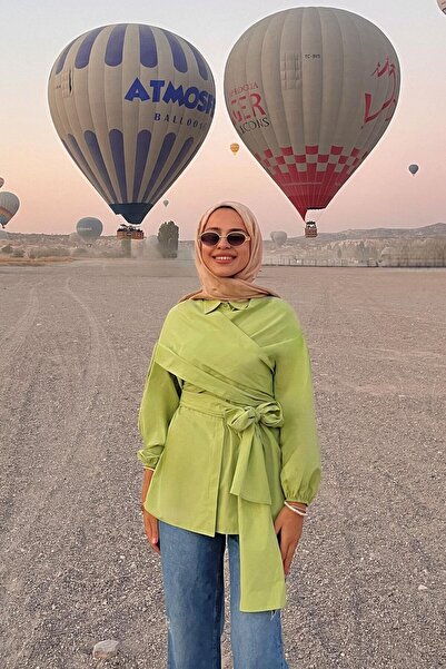 LOCCO Kadın Omuz Bağlamalı Poplin Gömlek Yeşil