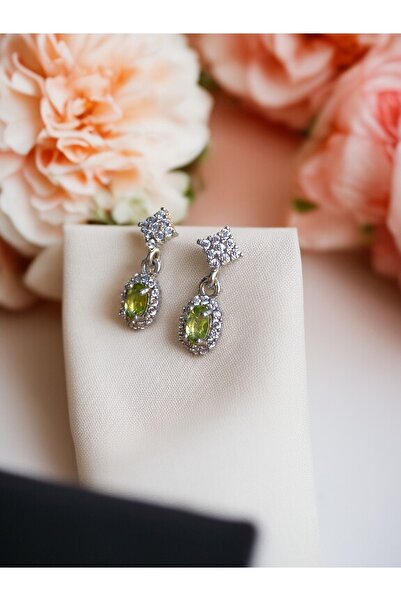 FAYRA ACCESSORIES Oval Kristal Taşlı Minimal Beyaz Altın Kaplama Küpe