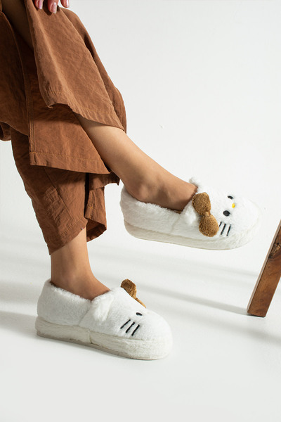 Moda Devrin Kahverengi Papyonlu Kedi Ev Botu Panduf