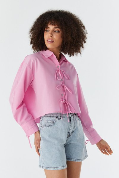 Shopping Shop Cămașă crop cu șireturi cu fundă ROZ