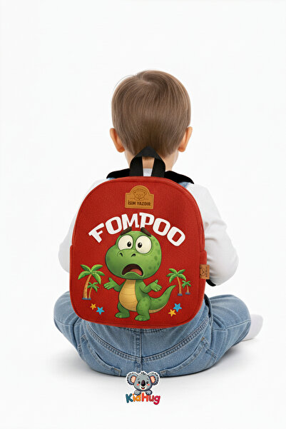 KidHug [ İSİM YAZDIR ] Dinazorlu İsimli Çocuk Sırt Çantası Fompoo Çantası 1-8 Yaş 6 Farklı Renk