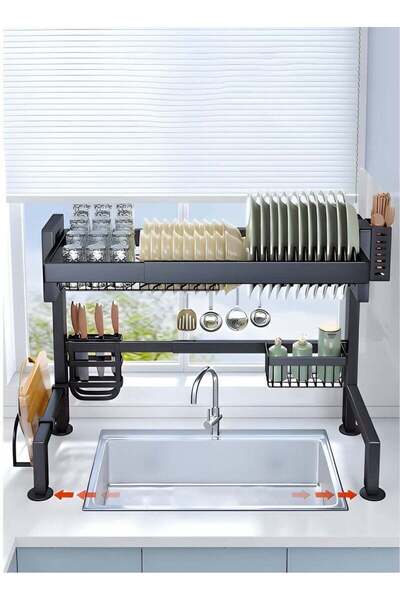 Taimi رف أطباق مزدوج الطبقات فوق الحوض مع سلة أدوات مائدة وحامل سكاكين وألواح...