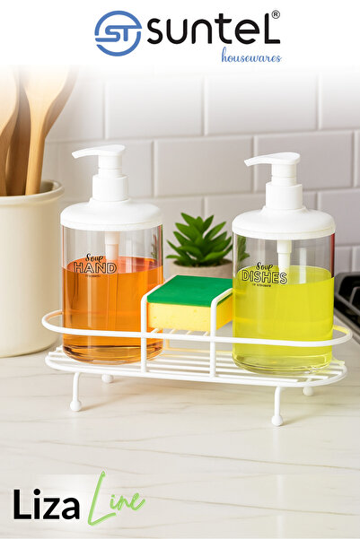 SUNTEL BANYO VE MUTFAK AKSESUARLARI Metal Standlı 2'li Sıvı Sabunluk Seti - Ş...