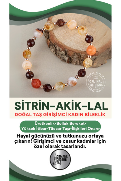 OSMANLI DOĞAL TAŞ Girişimci Cesaretli Kadın Bilekliği Sitrin Akik Lal Doğal T...