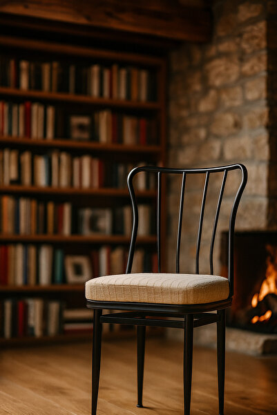 TP TUNAPRES 6'lı Minimalist Metal Ayaklı Modern Yemek Masa Sandalyesi – Çizgili Krem Minderli, Ergonomik Tasarım