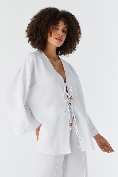 Shopping Shop Linen Kimono Suit White