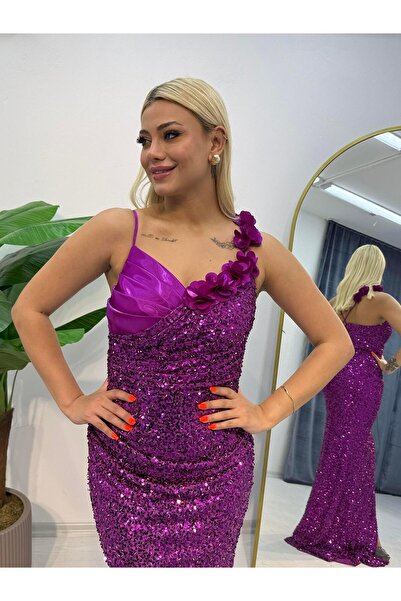 E&A Eren Abiye Kadın Derin Yırtmaçlı Pullu Balık Abiye