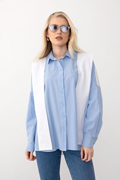 Olcay Cămașă lejeră cu detaliu de eșarfă ALBASTRU 9280