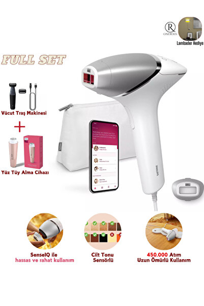 Philips 450.000 Atım Premium Ipl Lazer Epilasyon, Cilt Tonu Sensörlü, Tüy Alma Ve Traş Makinesi Full Set