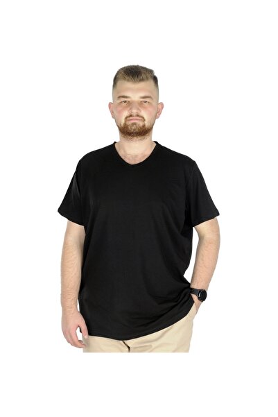 ModeXL Μπλουζάκι Mode Xl Large Size V Neck Lycra 20150 Μαύρο