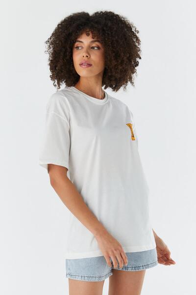 Shopping Shop Πολύχρωμο εμπριμέ μπλουζάκι Oversizze ECRU