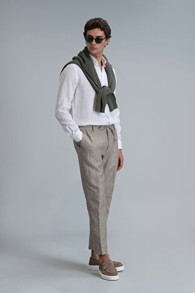 Lufian Pitaya Erkek Keten Gömlek Comfort Fit Beyaz