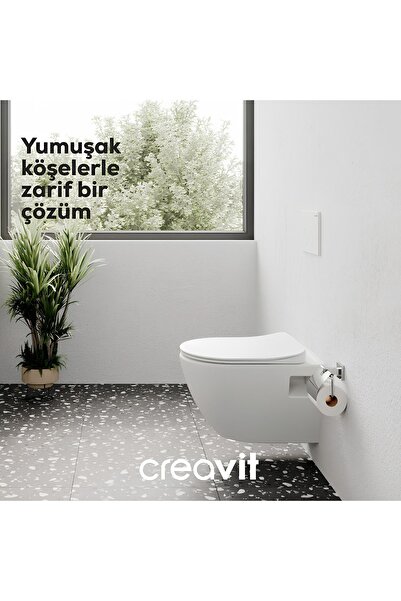 Creavit Terra Beyaz Kanalsız Asma Klozet TP329, Terra Duck Yavaş Kapak