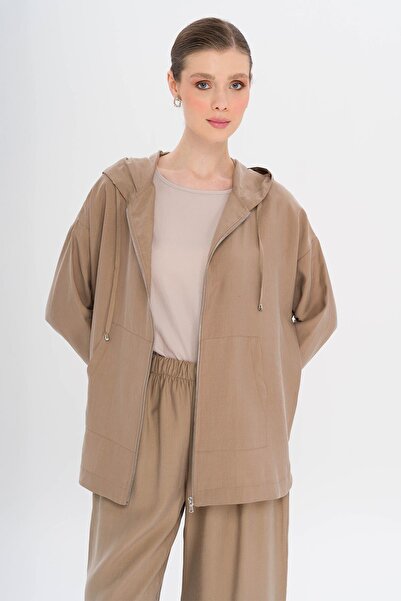 Olcay Hooded Loose Modal Double Suit Kamel 9294-Tk