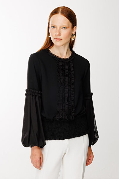 Ghisa Kadın Siyah Beli Lastikli Bluz