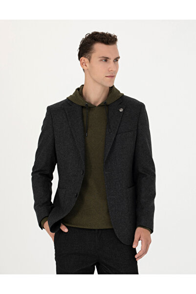 Pierre Cardin سترة أنثراسيت بقصة ضيقة من مزيج الصوف 50276921-VR006