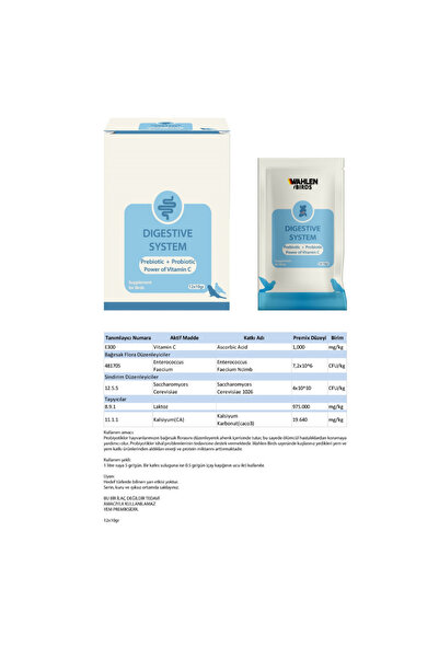 WAHLEN Birds Digestive System ( Kanatlılar Için Probiyotik Destekli Sindirim Sistemi Toz )