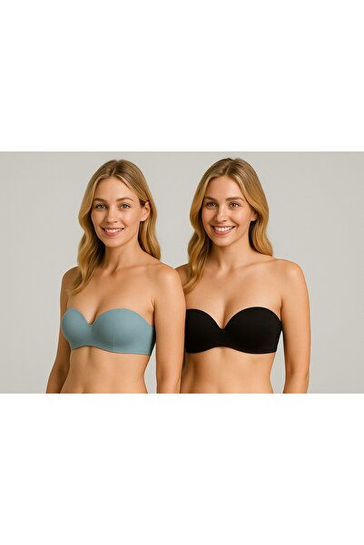 Pierre Cardin 2-Pack Economic Package Black - Blue 6800 Ales Whole Cup Strapless Bra Set Without Padding