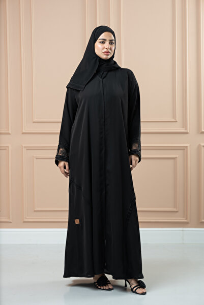 LAVİNİA عباية نسائية من لافينيا, قماش انترنت بأكمام دانتيل مطرزة.