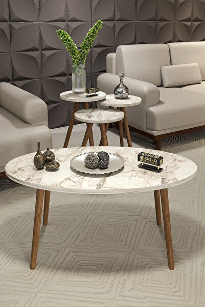 GOLDFALEZ Orta Sehpa Ve 3 Lü Zigon Sehpa Torna Elips Efes