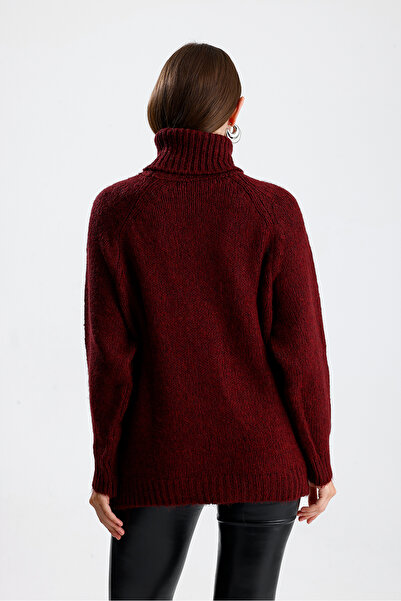 Figo Pulover din tricot cu nervuri - Gât roscat, mânecă raglan