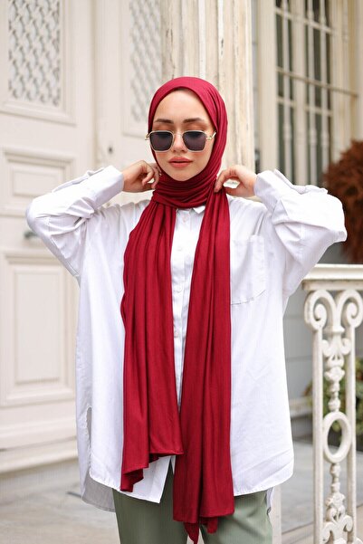 shalby Şal Bumbac Pieptănat Hijab Roşu Claret