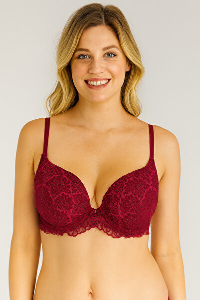Pierre Cardin 2'li Ekonomik Paket Nude Bordo 6808 Rome Yarı Destekli Sırt Detay Dantelli Sütyen Set