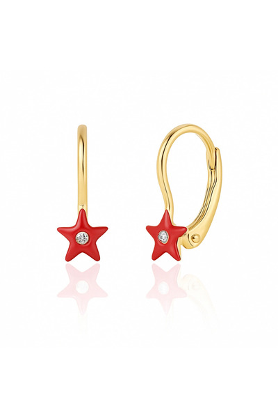 Sandra Ferretti Cercei cu cârlige pentru copii din aur galben de 18K cu diamante de 0.05ct, model stea