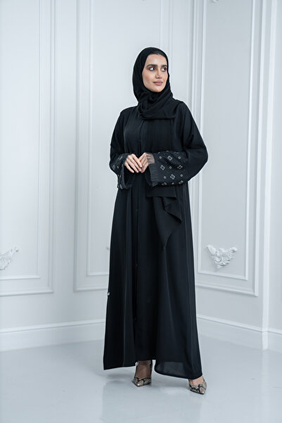 LAVİNİA عباية نسائية من لافينيا, قماش ندى برو مع تطريز على الأكمام من التل