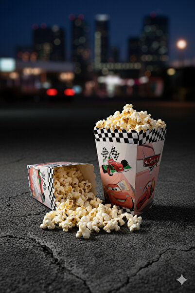 Deniz Party Store علبة الفشار (علبة الذرة والشيبسي) 8 قطع بطابع السيارات