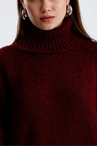 Figo Pulover din tricot cu nervuri - Gât roscat, mânecă raglan
