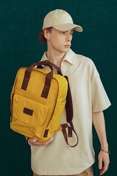 Nordbron Lucerne Unisex Hardal Su Geçirmez Okul Backpack Günlük Çok Bölmeli 15 Inç Laptop Sırt Çantası