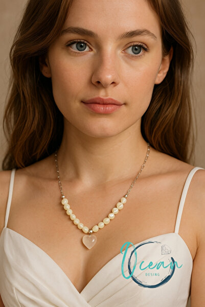 OCEANDESING Taşlı Kuvars Kalp Uçlu Paslanmaz Çelik Özel Tasarım Kadın Kolye