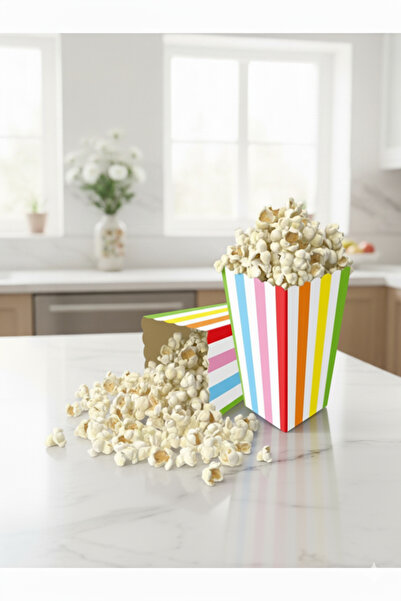 Deniz Party Store علبة الفشار (علبة الذرة والشيبس) 10 ألوان مخططة ملونة