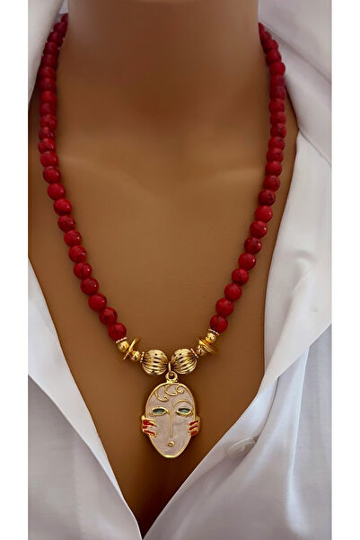 Nevaa Still Sıkma mercan doğal taş altın kaplama tasarım kolye (güncel model)