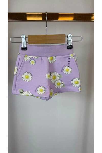 Monnalisa Girl's Daisy Patterned Elastic Waist Shorts with Pockets