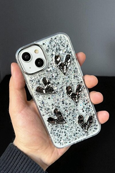 KVK PRİVACY Apple iPhone 13-14 Uyumlu Kılıf Taşlı Kalp Figürlü Darbeye Karşı ...