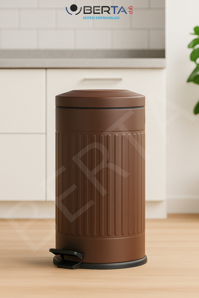 Berta Hijyen Vintage Cappucino Çöp Kovası Amortisörlü Kapak Çizgili Lüks Model 16lt Kahverengi