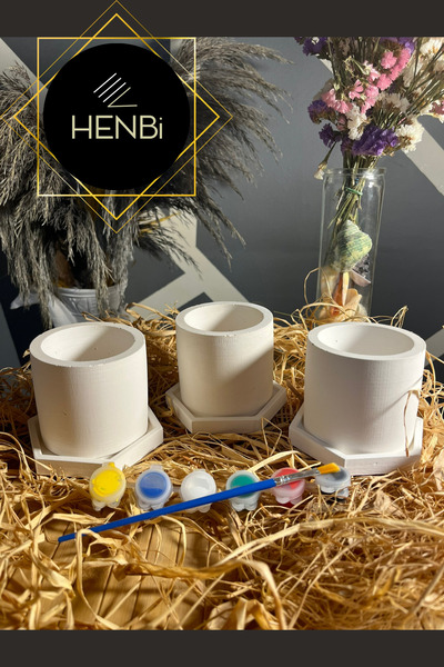 HENBi Taş boyama Seti Küçük Saksı Boyama Seti Anne ve Çocuk Etkinliği Taş boy...