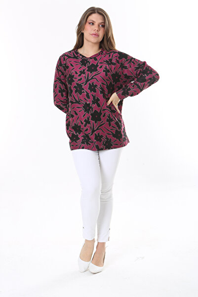 Şans Kadın Büyük Beden Renkli Desenli Sweatshirt 65N37809